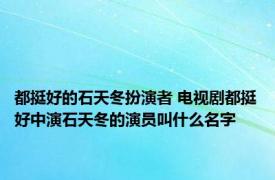 都挺好的石天冬扮演者 电视剧都挺好中演石天冬的演员叫什么名字