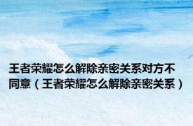 王者荣耀怎么解除亲密关系对方不同意（王者荣耀怎么解除亲密关系）