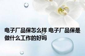 电子厂品保怎么样 电子厂品保是做什么工作的好吗