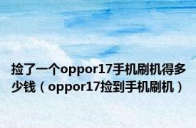 捡了一个oppor17手机刷机得多少钱（oppor17捡到手机刷机）