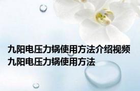 九阳电压力锅使用方法介绍视频 九阳电压力锅使用方法