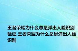 王者荣耀为什么总是弹出人脸识别验证 王者荣耀为什么总是弹出人脸识别