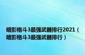 暗影格斗3最强武器排行2021（暗影格斗3最强武器排行）