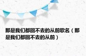 那是我们都回不去的从前歌名（那是我们都回不去的从前）