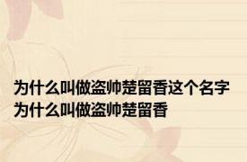 为什么叫做盗帅楚留香这个名字 为什么叫做盗帅楚留香