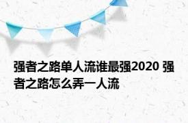 强者之路单人流谁最强2020 强者之路怎么弄一人流