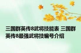 三国群英传8武将技能表 三国群英传8最强武将技编号介绍