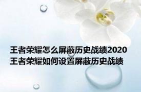 王者荣耀怎么屏蔽历史战绩2020 王者荣耀如何设置屏蔽历史战绩