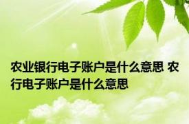 农业银行电子账户是什么意思 农行电子账户是什么意思