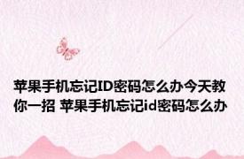 苹果手机忘记ID密码怎么办今天教你一招 苹果手机忘记id密码怎么办