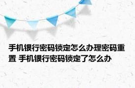 手机银行密码锁定怎么办理密码重置 手机银行密码锁定了怎么办