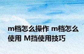 m档怎么操作 m档怎么使用 M挡使用技巧