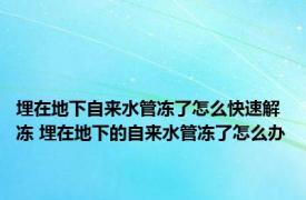 埋在地下自来水管冻了怎么快速解冻 埋在地下的自来水管冻了怎么办