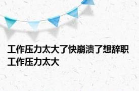 工作压力太大了快崩溃了想辞职 工作压力太大 