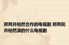 郑爽井柏然合作的电视剧 郑爽和井柏然演的什么电视剧