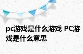 pc游戏是什么游戏 PC游戏是什么意思