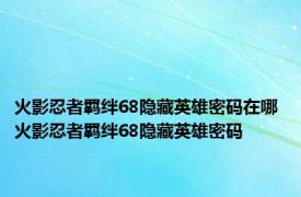 火影忍者羁绊68隐藏英雄密码在哪 火影忍者羁绊68隐藏英雄密码