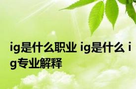 ig是什么职业 ig是什么 ig专业解释