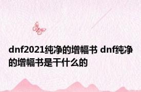 dnf2021纯净的增幅书 dnf纯净的增幅书是干什么的