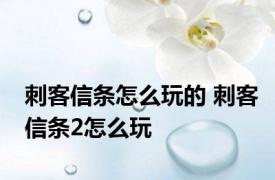 刺客信条怎么玩的 刺客信条2怎么玩