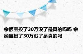 余额宝投了30万没了是真的吗吗 余额宝投了30万没了是真的吗