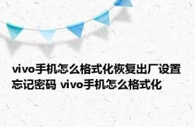 vivo手机怎么格式化恢复出厂设置忘记密码 vivo手机怎么格式化