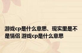 游戏cp是什么意思、现实里是不是情侣 游戏cp是什么意思