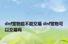 dnf宠物能不能交易 dnf宠物可以交易吗 