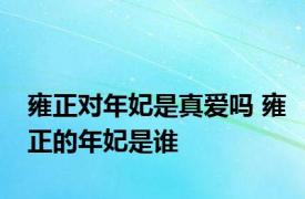 雍正对年妃是真爱吗 雍正的年妃是谁