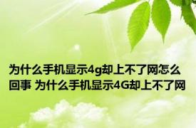 为什么手机显示4g却上不了网怎么回事 为什么手机显示4G却上不了网