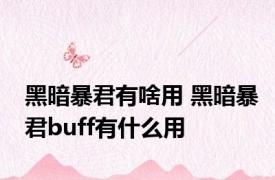 黑暗暴君有啥用 黑暗暴君buff有什么用