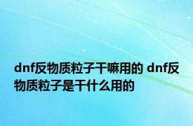 dnf反物质粒子干嘛用的 dnf反物质粒子是干什么用的