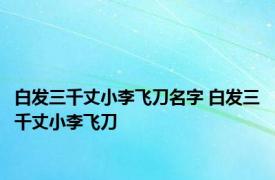 白发三千丈小李飞刀名字 白发三千丈小李飞刀 