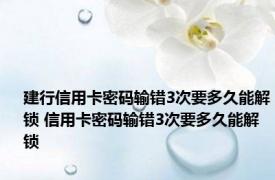 建行信用卡密码输错3次要多久能解锁 信用卡密码输错3次要多久能解锁