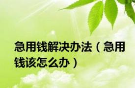 急用钱解决办法（急用钱该怎么办）