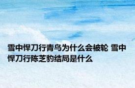 雪中悍刀行青鸟为什么会被轮 雪中悍刀行陈芝豹结局是什么