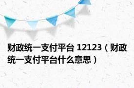 财政统一支付平台 12123（财政统一支付平台什么意思）