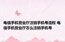 电信手机营业厅注销手机号流程 电信手机营业厅怎么注销手机号