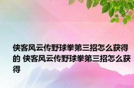 侠客风云传野球拳第三招怎么获得的 侠客风云传野球拳第三招怎么获得