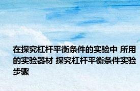 在探究杠杆平衡条件的实验中 所用的实验器材 探究杠杆平衡条件实验步骤