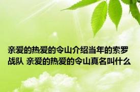 亲爱的热爱的令山介绍当年的索罗战队 亲爱的热爱的令山真名叫什么