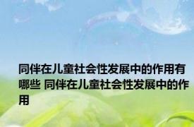 同伴在儿童社会性发展中的作用有哪些 同伴在儿童社会性发展中的作用