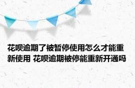 花呗逾期了被暂停使用怎么才能重新使用 花呗逾期被停能重新开通吗