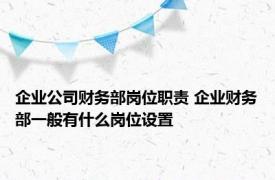 企业公司财务部岗位职责 企业财务部一般有什么岗位设置