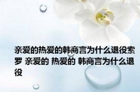 亲爱的热爱的韩商言为什么退役索罗 亲爱的 热爱的 韩商言为什么退役