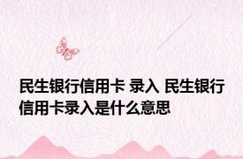 民生银行信用卡 录入 民生银行信用卡录入是什么意思