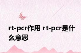 rt-pcr作用 rt-pcr是什么意思