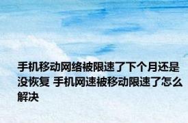 手机移动网络被限速了下个月还是没恢复 手机网速被移动限速了怎么解决