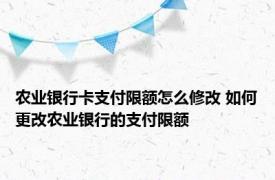 农业银行卡支付限额怎么修改 如何更改农业银行的支付限额