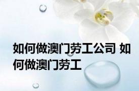 如何做澳门劳工公司 如何做澳门劳工